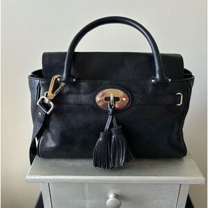 Black Talbots Leather Tassel 2 Ways Turnlock Closure Satchel Shoulder Bag